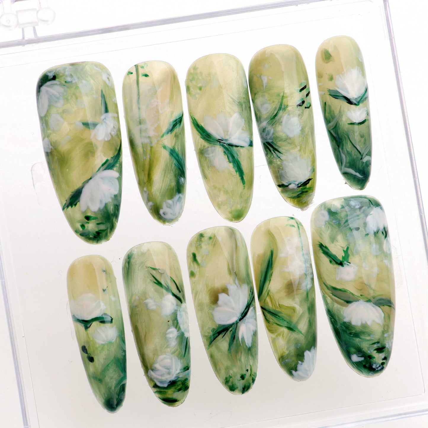 10Pcs 3D Pretty Almond handmade press on Nails Handpainted Wearing Acrylic Fake Manicure y2k Design with Adhesive Nail File Set